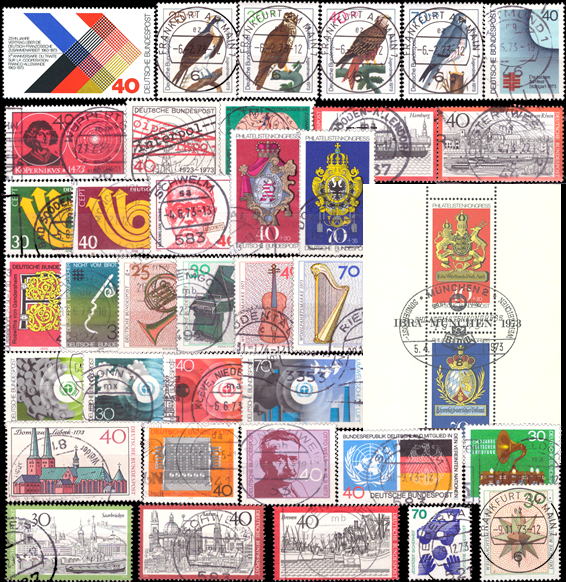 Briefmarken BRD (Bund) Jahrgang 1973 komplett, Mi.Nr. 753-790. Gestempelt