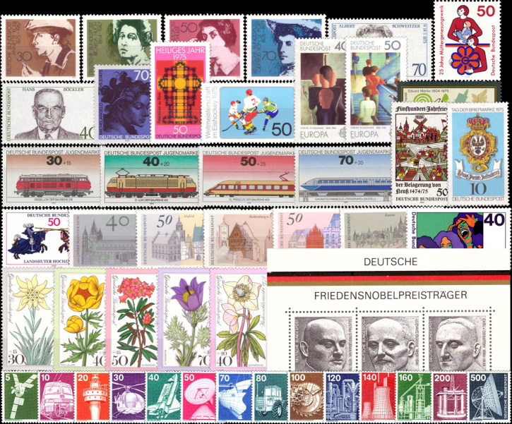 Briefmarken BRD (Bund) Jahrgang 1975 komplett, Mi.Nr. 826-874. Postfrisch