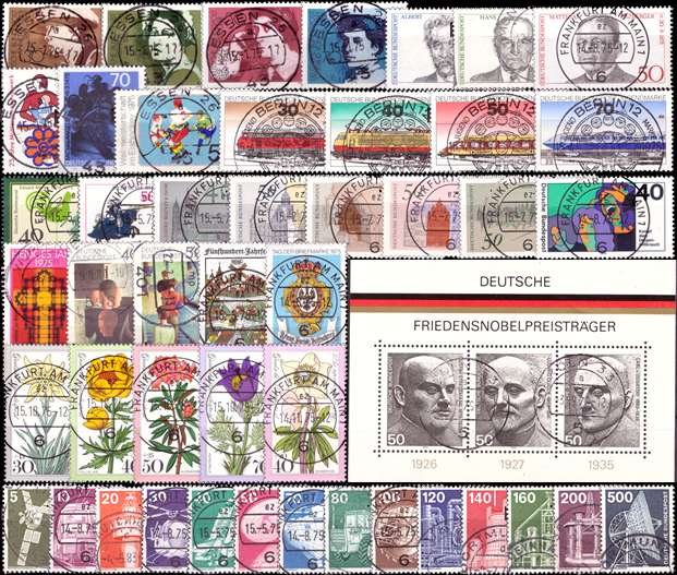 Briefmarken BRD (Bund) Jahrgang 1975 komplett, Mi.Nr. 826-874. Gestempelt