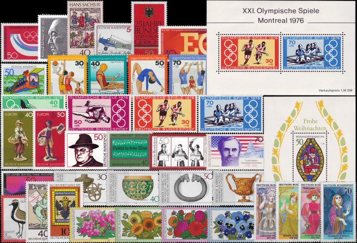 Briefmarken BRD (Bund) Jahrgang 1976 komplett, Mi.Nr. 875-Block 13. Postfrisch