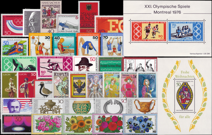 Briefmarken BRD (Bund) Jahrgang 1976 komplett, Mi.Nr. 875-Block 13. Postfrisch