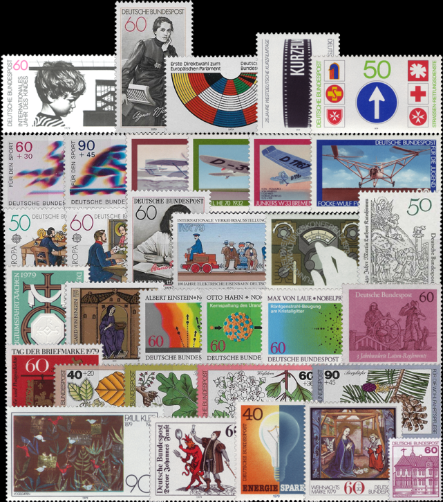 Briefmarken BRD (Bund) Jahrgang 1979 komplett, Mi.Nr. 1000-1032. Postfrisch