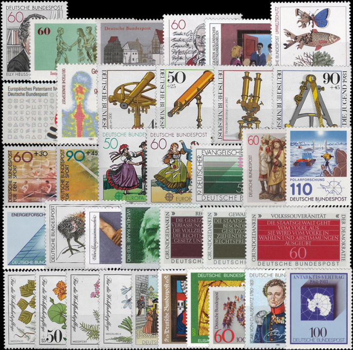 Briefmarken BRD (Bund) Jahrgang 1981 komplett, Mi.Nr. 1082-1117. Postfrisch