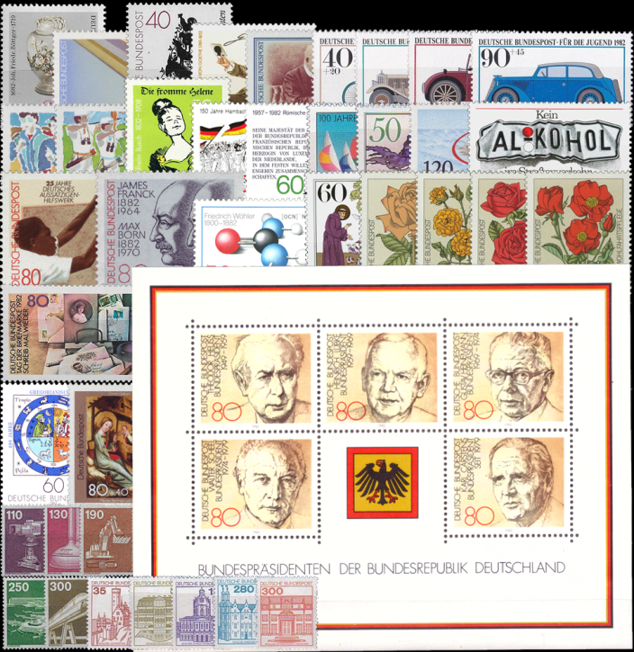 Briefmarken BRD (Bund) Jahrgang 1982 komplett, Mi.Nr. 1118-1161. Postfrisch