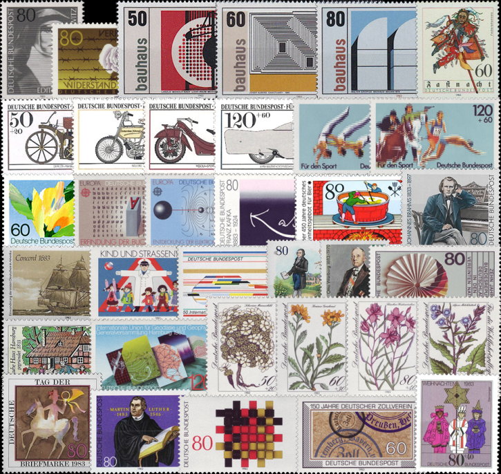 Briefmarken BRD (Bund) Jahrgang 1983 komplett, Mi.Nr. 1162-1196. Postfrisch