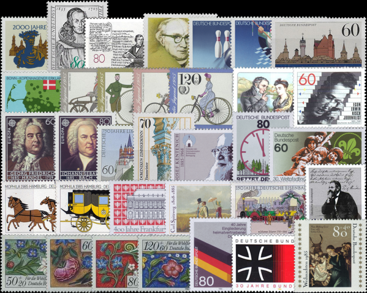 Briefmarken BRD (Bund) Jahrgang 1985 komplett, Mi.Nr. 1234-1267. Postfrisch