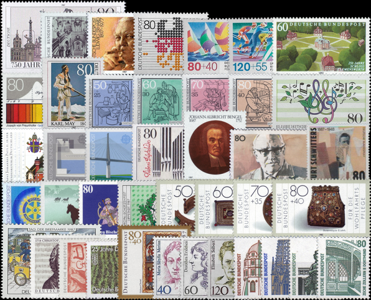 Briefmarken BRD (Bund) Jahrgang 1987 komplett, Mi.Nr. 1306-1346. Postfrisch