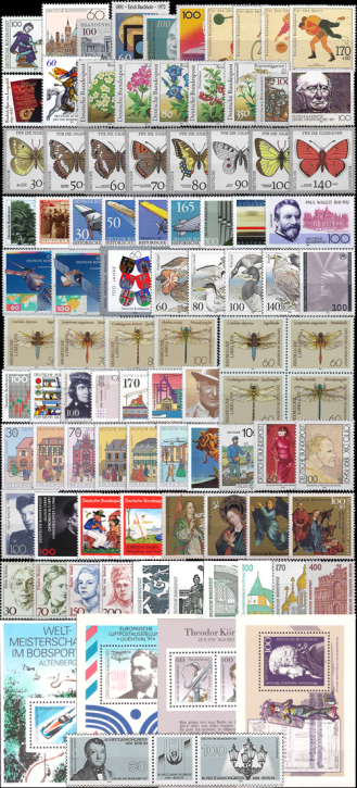 Briefmarken BRD (Bund) Jahrgang 1991 komplett, Mi.Nr. 1488 - 1581. Postfrisch