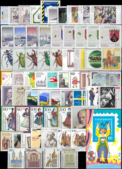Briefmarken BRD (Bund) Jahrgang 1993 komplett, Mi.Nr. 1645 - 1708. Postfrisch