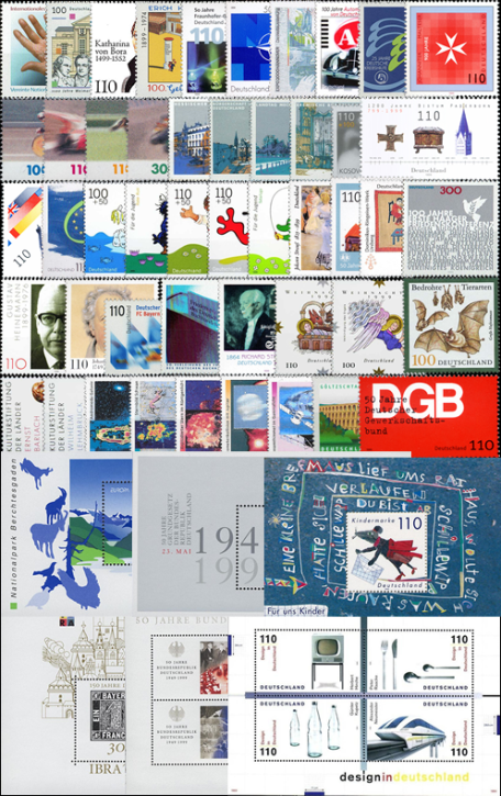 Briefmarken BRD (Bund) Jahrgang 1999 komplett, Mi.Nr. 2027 - 2086. Postfrisch
