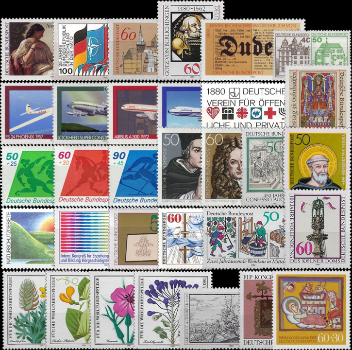 Briefmarken BRD (Bund) Jahrgang 1980 komplett, Mi.Nr. 1033-1067. Postfrisch