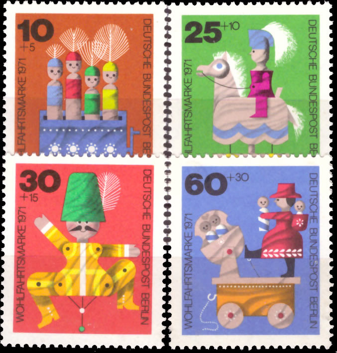 Briefmarken Berlin 1971, Mi.Nr. 412-415, Wohlfahrt: Altes Holzspielzeug.  Postfrisch