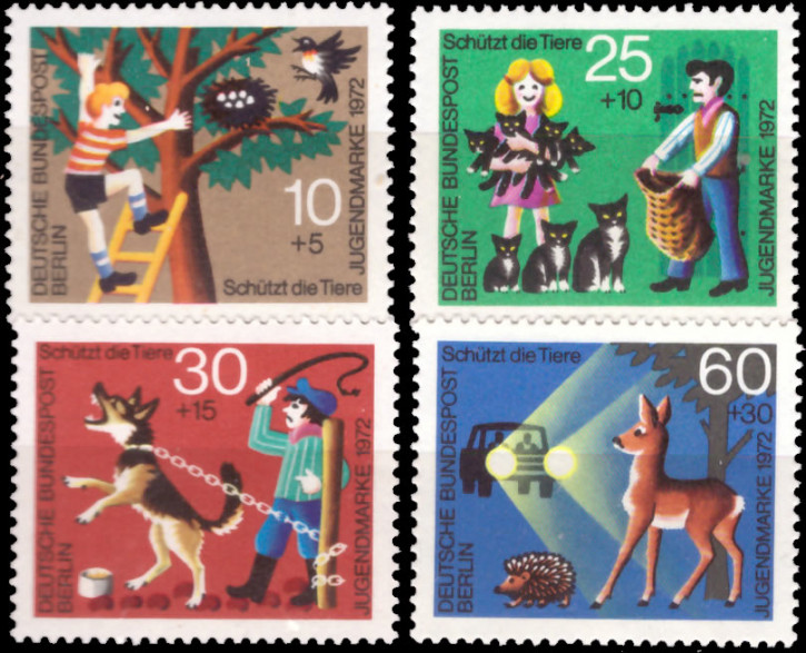 Briefmarken Berlin 1972, Mi.Nr. 418-421, Jugend: Tierschutz. Postfrisch