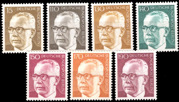 Briefmarken Berlin 1972, Mi.Nr. 427-433, Freimarken: Bundespräsident Dr. Gustav Heinemann (III). Postfrisch