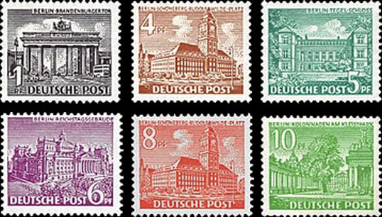 Briefmarken Berlin 1949, Mi.Nr. 42 - 47, Freimarken: Berliner Bauten (I). Postfrisch