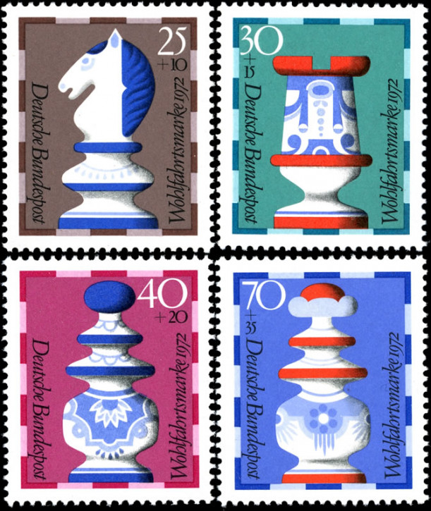 Briefmarken Berlin 1972, Mi.Nr. 435-438, Wohlfahrt: Schachfiguren. Postfrisch