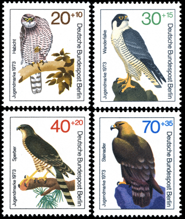 Briefmarken Berlin 1973, Mi.Nr. 442-445, Jugend: Greifvögel. Postfrisch