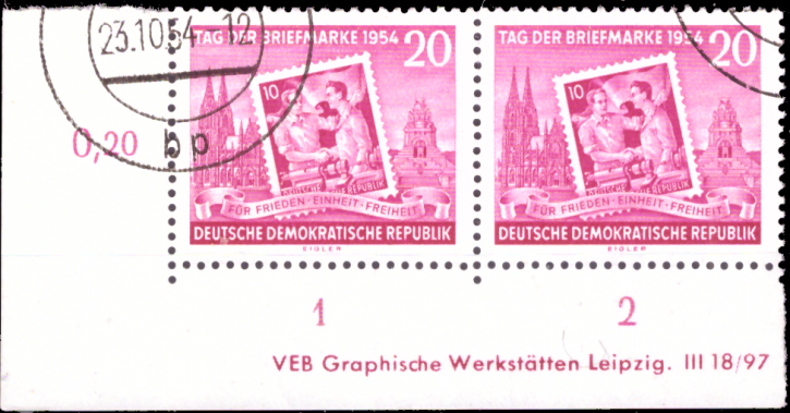 Briefmarken DDR 1954, Mi.Nr. 445A DV (Druckvermerk), Tag der Briefmarke, Gestempelt
