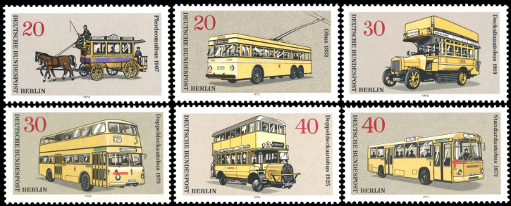 Briefmarken Berlin 1973, Mi.Nr. 446-451, Berliner Verkehrsmittel (II): Omnibusse. Postfrisch