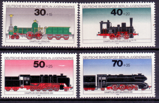 Briefmarken Berlin 1975, Mi.Nr. 488-491, Jugend: Lokomotiven. Postfrisch