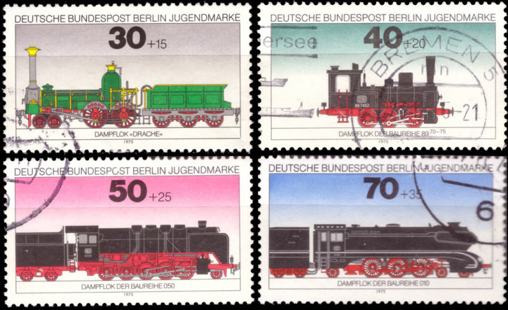 Briefmarken Berlin 1975, Mi.Nr. 488-491, Jugend: Lokomotiven. Gestempelt