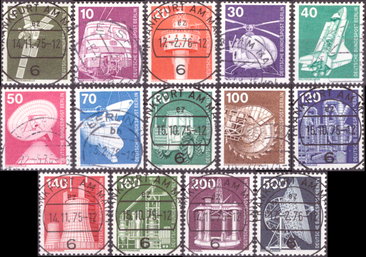 Briefmarken Berlin 1975, Mi.Nr. 494-507, Freimarken: Industrie und Technik (I). Gestempelt