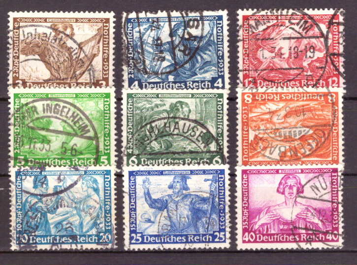 Briefmarken: Deutsches Reich 1933, Mi.Nr. 499-507, Nothilfe, Richard Wagner. Gespempelt
