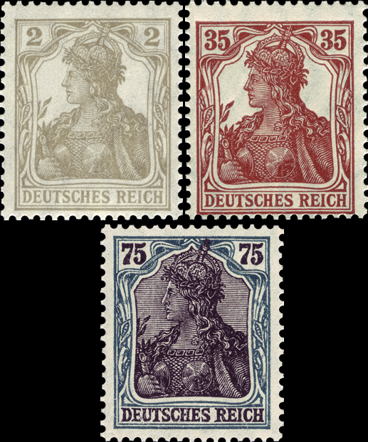 Briefmarken Deutsches Reich 1918/19, Mi.Nr. 102-104, Freimarken: Germania (VII), Postfrisch