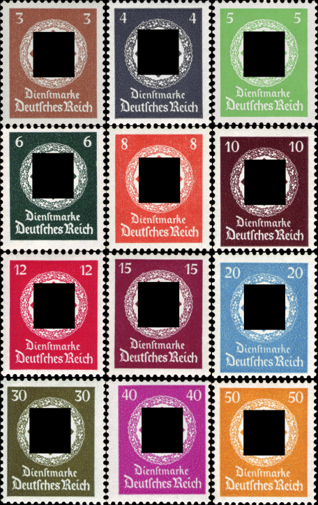 Briefmarken: Deutsches Reich 1934, Dienstmarken Mi.Nr. 132-143 Wz. 4, Hakenkreuz im Eichenkranz (I). Postfrisch