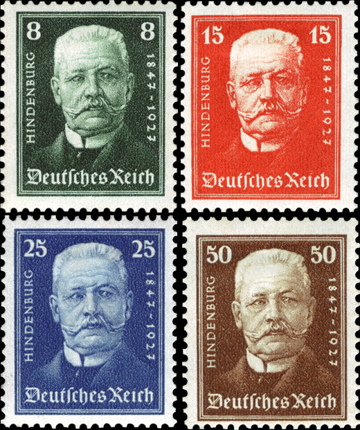 Briefmarken Deutsches Reich 1927, Mi.Nr. 403 - 406, Deutsche Nothilfe: Geburtstag Hindenburg. Postfrisch