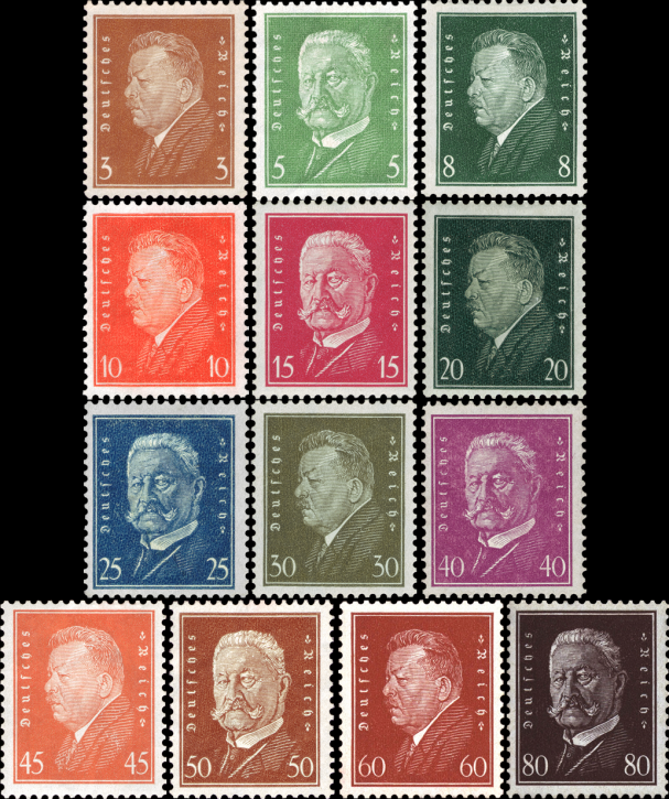 Briefmarken Deutsches Reich 1928, Mi.Nr. 410 - 422, Freimarken: Reichspräsidenten (I). Postfrisch