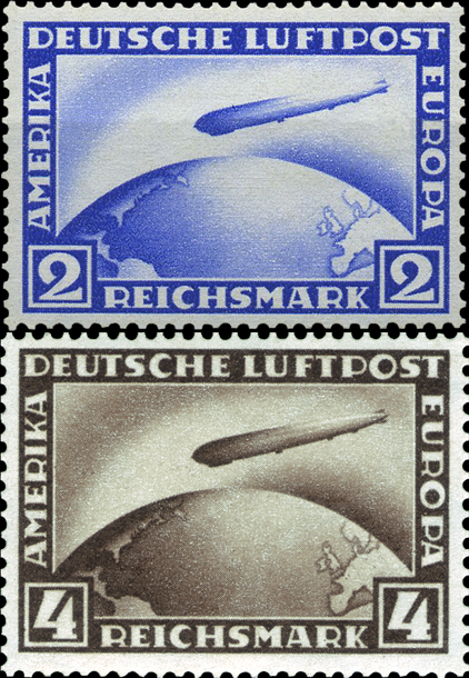 Briefmarken Deutsches Reich 1928, Mi.Nr. 423 - 424, Flugpostmarken: Luftschiff. Postfrisch