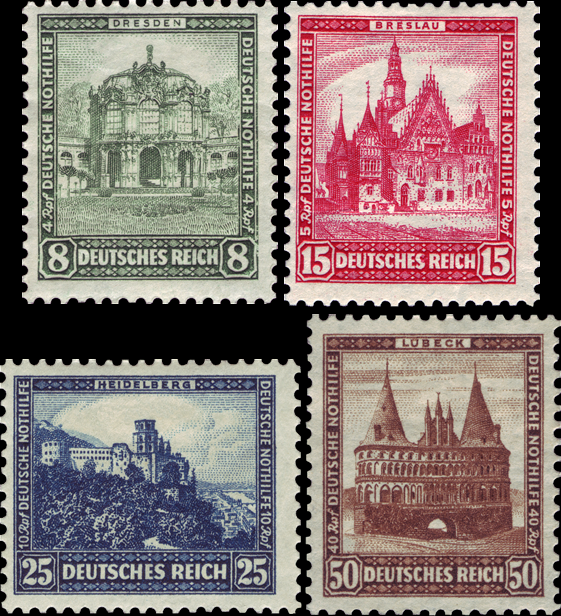 Briefmarken Deutsches Reich 1931, Mi.Nr. 459 - 462, Nothilfe: Bauwerke (II). Postfrisch