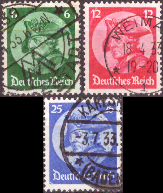 Briefmarken: Deutsches Reich 1933, Mi.Nr. 479-481, neuer Reichstag. Gestempelt