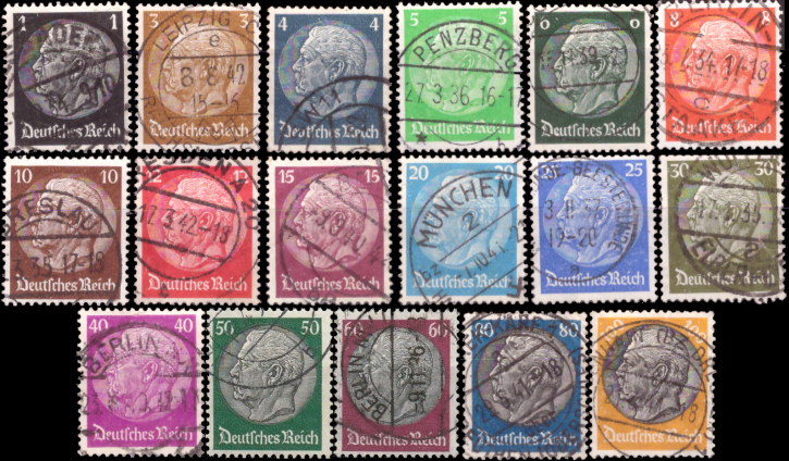 Briefmarken: Deutsches Reich 1934, Nr. 512-528, Hindenburg-Medaillion III - Gestempelt