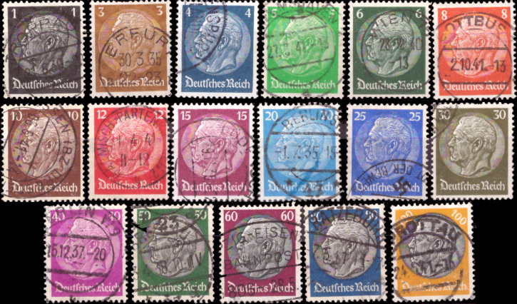 Briefmarken: Deutsches Reich 1934, Nr. 512-528, Hindenburg-Medaillion III - Gestempelt