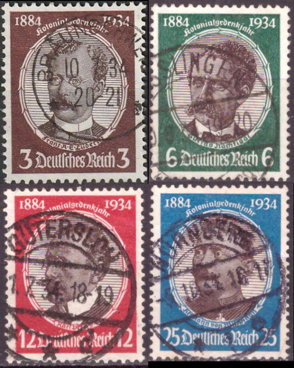 Briefmarken: Deutsches Reich 1934, Nr. 540-543, Deutsche Kolonialforscher, Gestempelt