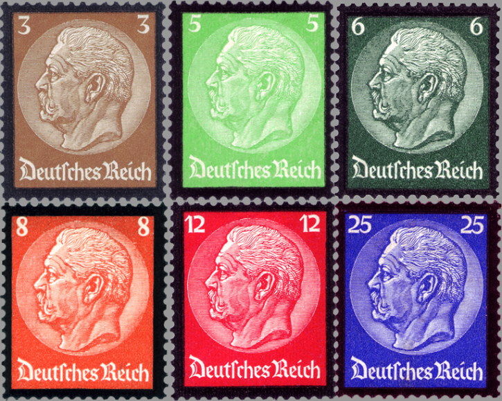 Briefmarken: Deutsches Reich 1934, Nr. 548-553, Tod von Hindenburg, Postfrisch
