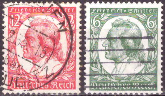 Briefmarken: Deutsches Reich 1934, Nr. 554-555, Friedrich von Schiller. Gestempelt