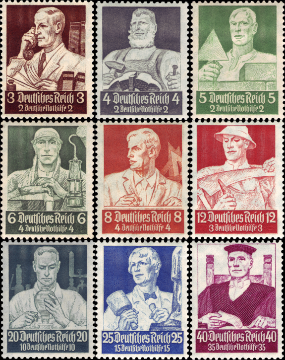 Briefmarken: Deutsches Reich 1934, Nr. 556-564, Berufsstände. Postfrisch