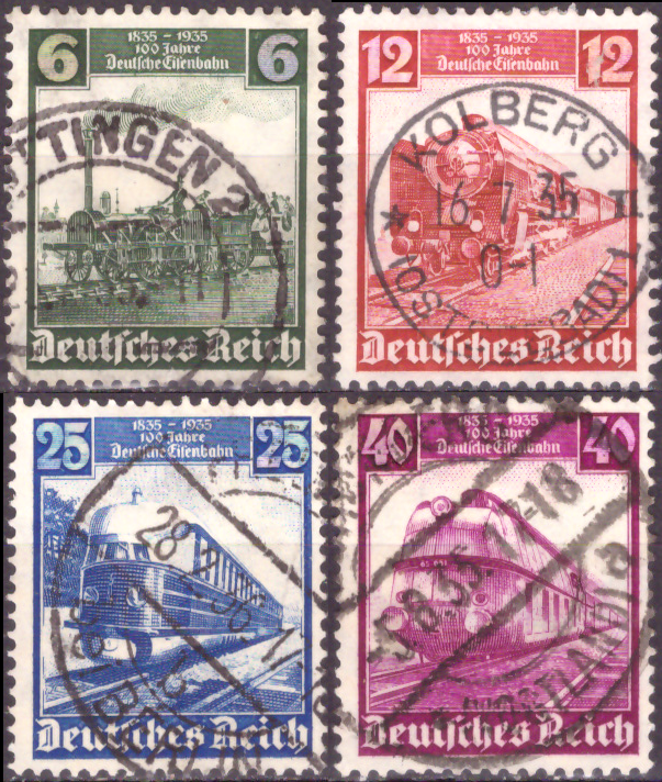 Briefmarken: Deutsches Reich 1935, Mi.Nr. 580-583, 100 Jahre Deutsche Eisenbahn. Gestempelt