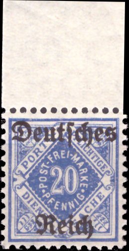 Briefmarken: Deutsches Reich 1920, Dienstmarken Mi.Nr. 55 Y Oberrand, Ziffern in Raute von Württemberg. Postfrisch