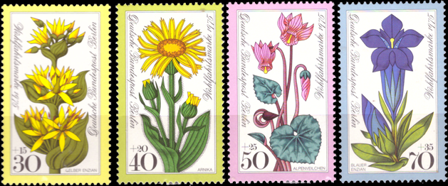 Briefmarken Berlin 1975, Mi.Nr. 510-513, Wohlfahrt: Alpenblumen. Postfrisch