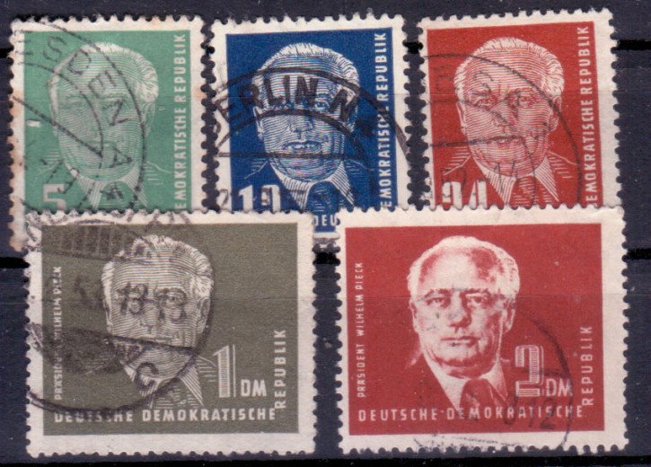 Briefmarken DDR 1952, Mi.Nr. 322 - 326, Dauerserie: Präsident Wilhelm Pieck (II), Gestempelt