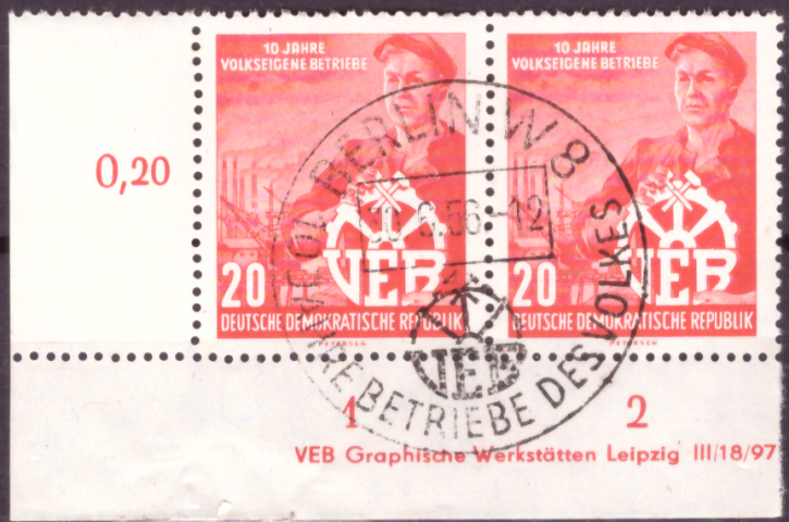 Briefmarken: DDR 1956, Mi.Nr. 527 DV (Druckvermerk), Volkseigene Betriebe, ESST Gestempelt