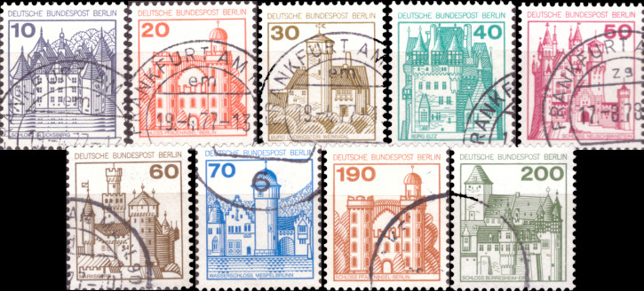 Briefmarken Berlin 1977, Mi.Nr. 532-540, Freimarken: Burgen und Schlösser (I). Gestempelt