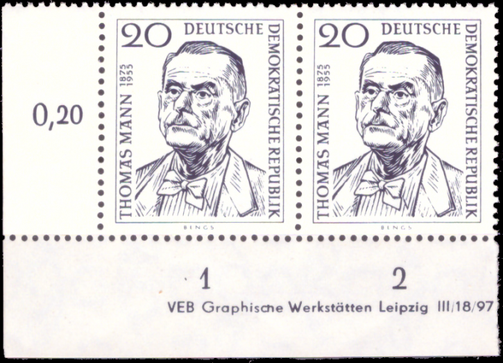 Briefmarken: DDR 1956, Mi.Nr. 534 DV (Druckvermerk),, Thomas Mann, Postfrisch