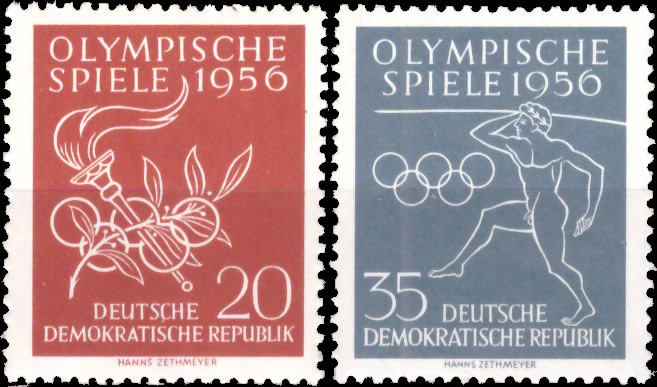 Briefmarken: DDR 1956, Mi.Nr. 539-540, Olympische Sommerspiele, Melbourne. Postfrisch