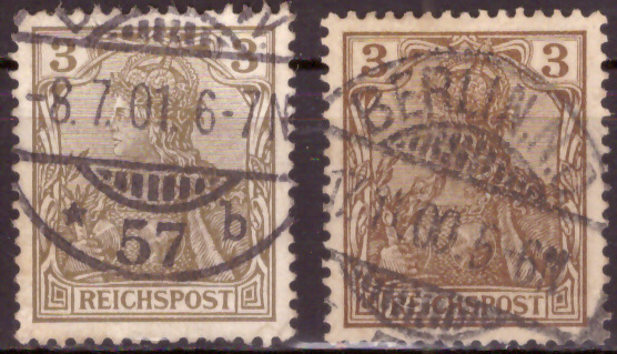 Briefmarken Deutsches Reich 1900, Mi.Nr. 54a + 54b, Germania-Ausgabe (I), Inschrift "Reichspost", Gestempelt
