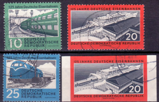 Briefmarken: DDR 1960, Mi.Nr. 804-806, 805B, 125. Jahre Deutsche Eisenbahnen, Gestempelt